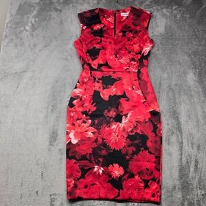 Calvin Klein Floral Sleeveless V Neck Sheath Dress Womens Sz 6 Red/Black Fitting
